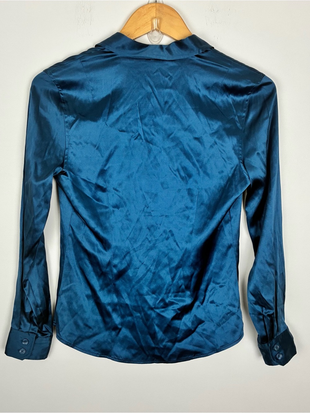 GAP Peacock Blue Silk Blend Button Down Blouse Office Siren CorpCore XS - Picture 2 of 4